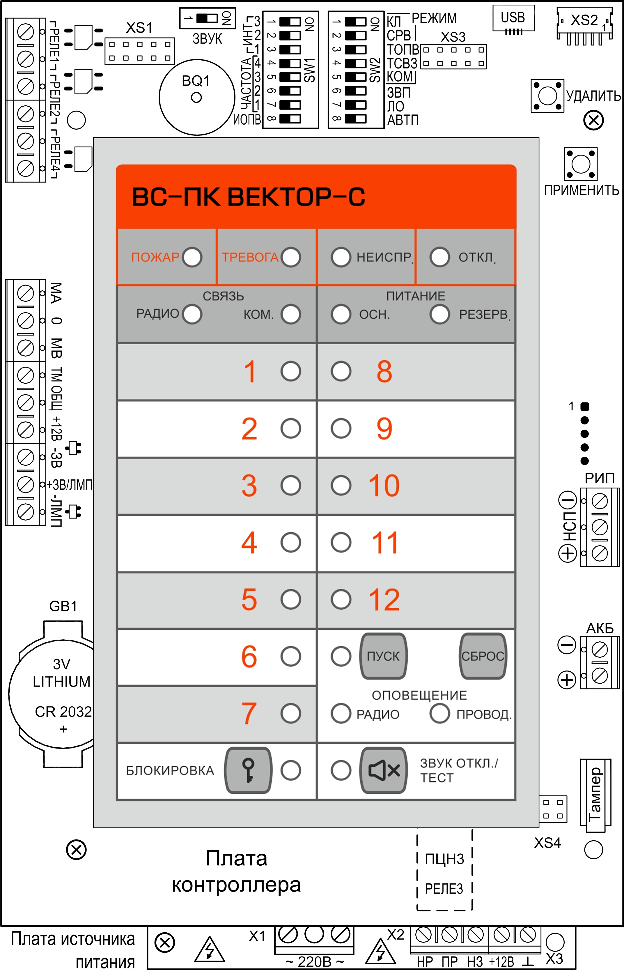 Плата прибора ВС-ПК ВЕКТОР-С